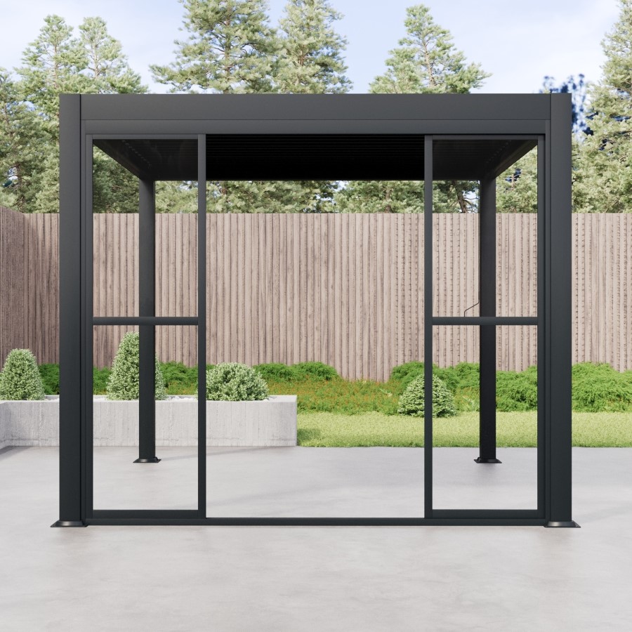 Aluminium Glazed Sliding Pergola Doors System in Charcoal