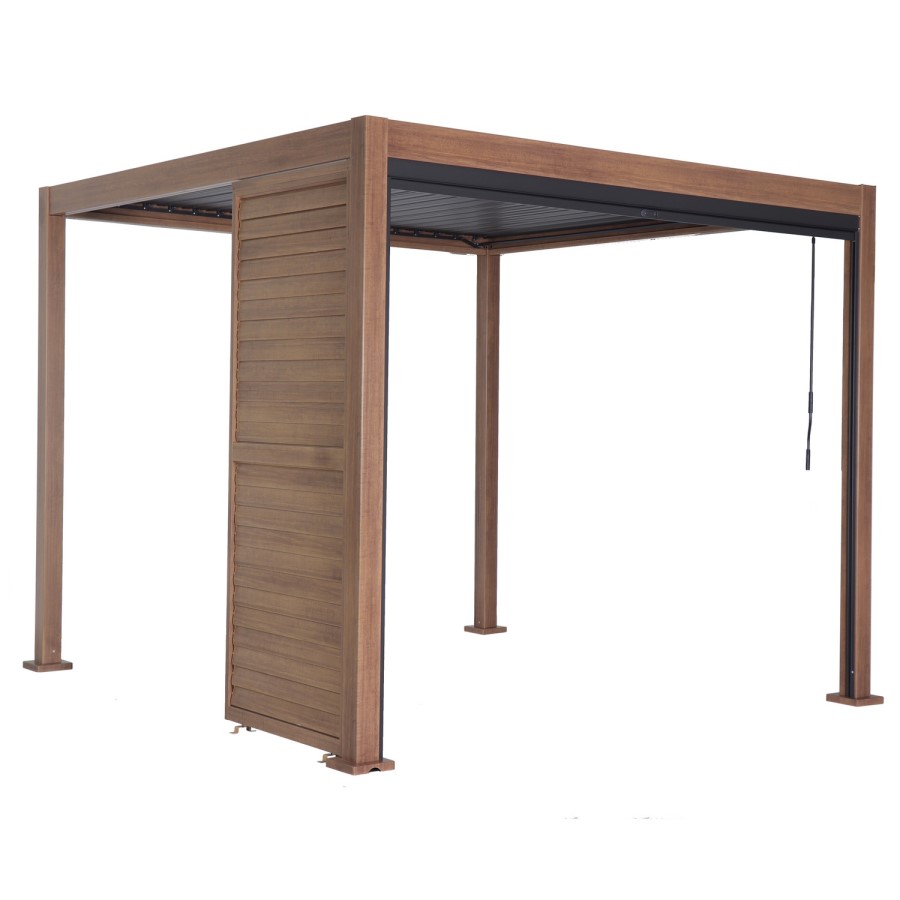 Heavy Duty Aluminium Single Slatted Adjustable Pergola Screen in Wood Effect