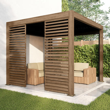 Heavy Duty Aluminium Single Slatted Pergola Screen in Wood Effect