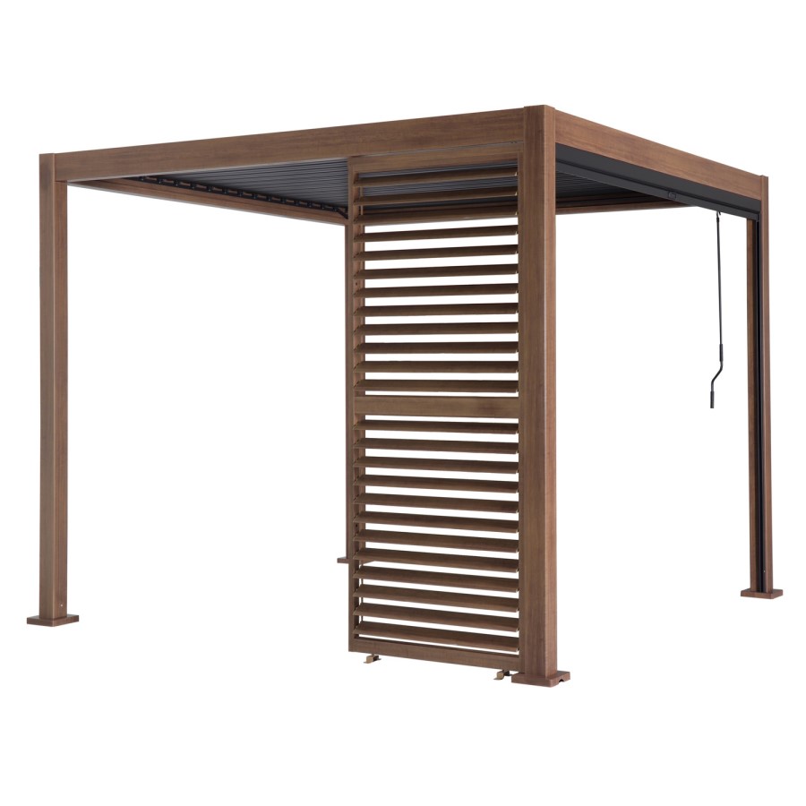 Heavy Duty Aluminium Single Slatted Pergola Screen in Wood Effect