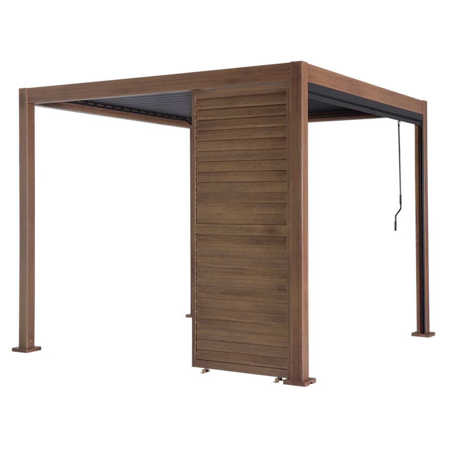 Heavy Duty Aluminium Single Slatted Pergola Screen in Wood Effect