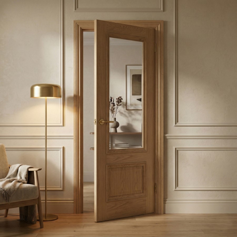 Internal Oak Pre-finished Nelson Door with Clear Bev Glass and RM - 1981 x 762 x 35mm (30")