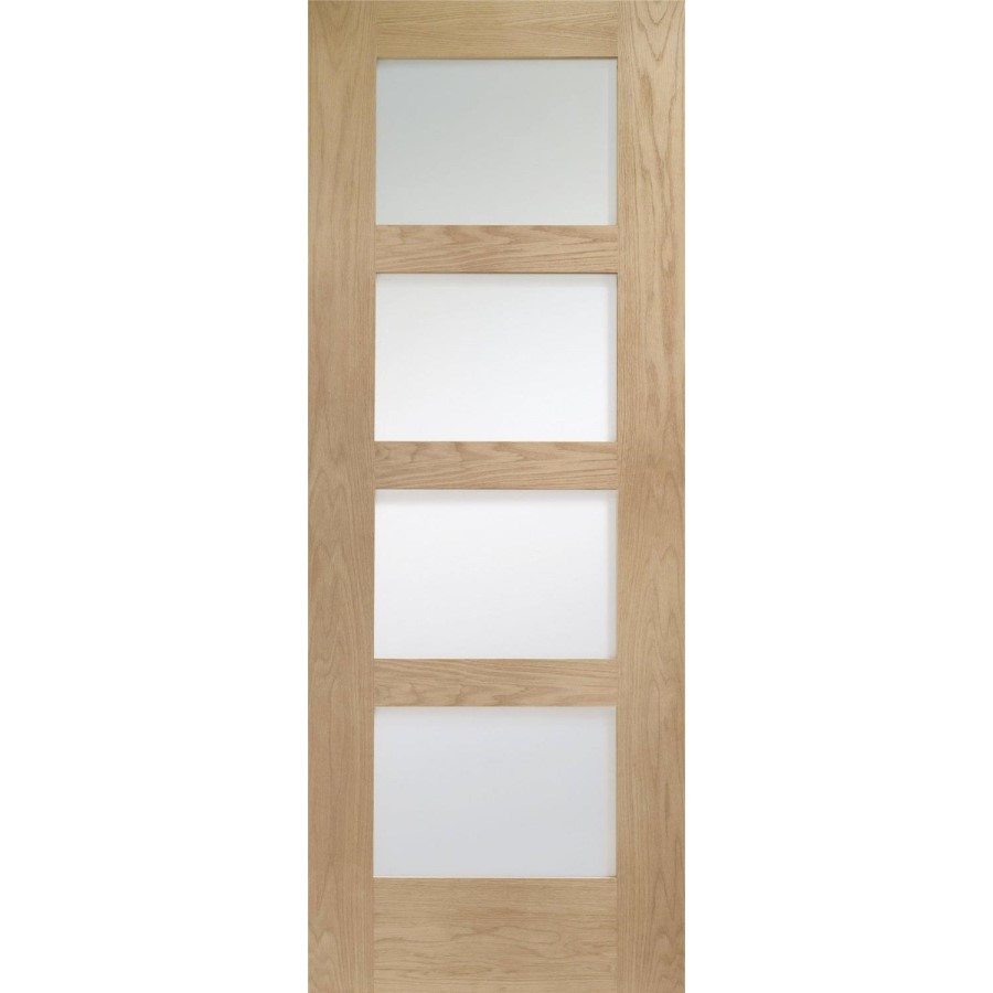 Internal Oak Pre-Finished Shaker 4 Panel Door with  Obscure Glass - Pre-Finished, 1981 x 762 x 35 mm