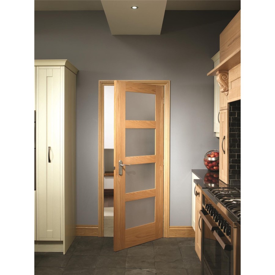 Internal Oak 4-Panel Shaker Door with Opaque Glass - Pre-Finished - 1981 x 762 x 35mm - 4 Light - XL Joinery