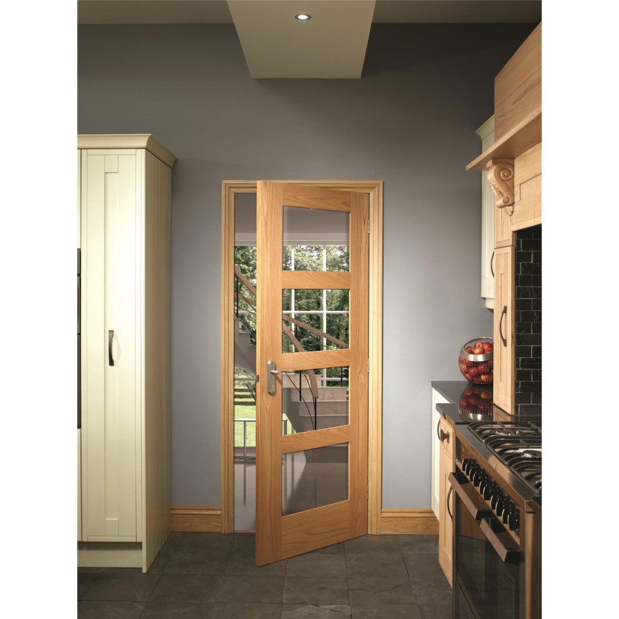 Internal Oak Pre-Finished Shaker 4 Panel Door with Clear Glass - Pre-Finished, 1981 x 838 x 35 mm