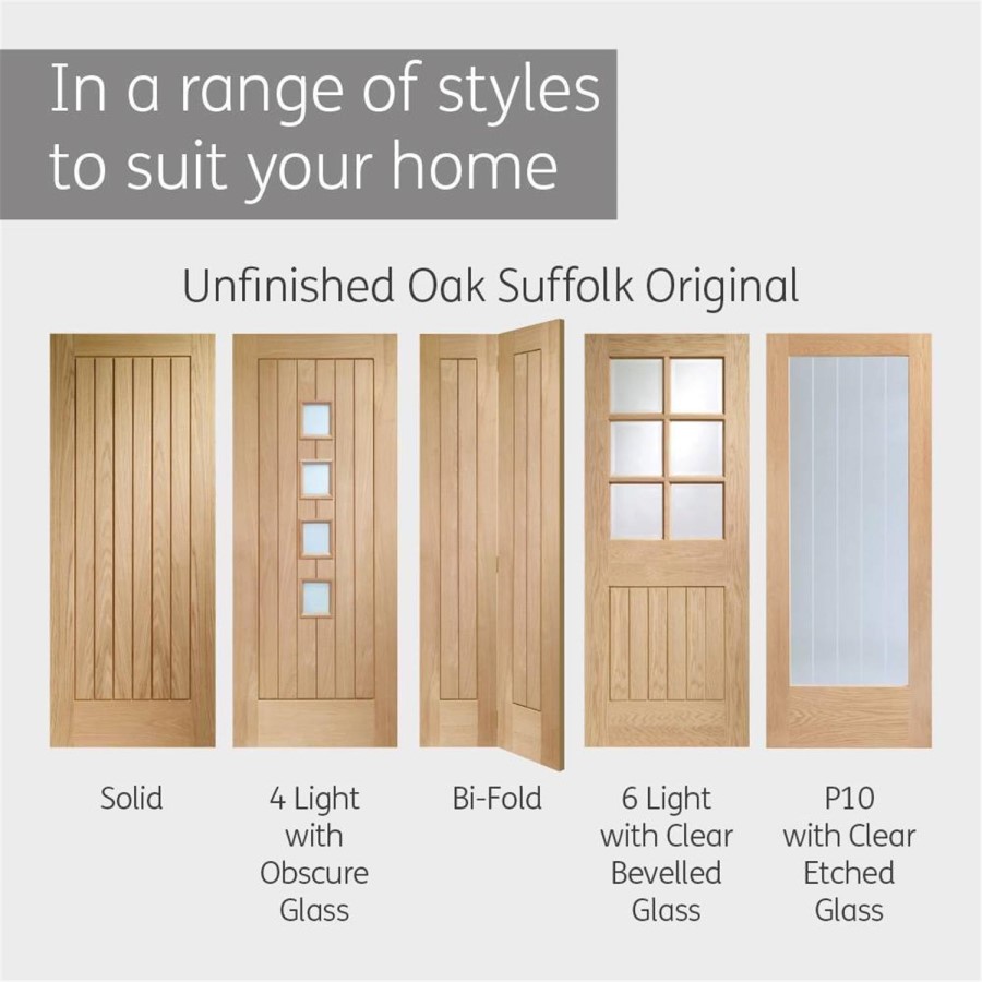 Internal Oak Cottage Fully-Glazed Door with Clear Etched Glass - Pre-Finished - 1981 x 686 x 35mm - Suffolk Essential - XL Joinery