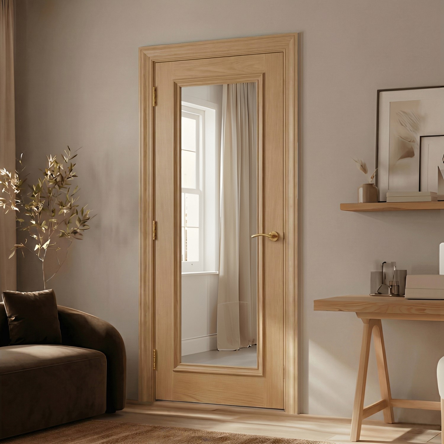 Internal Oak Fully Glazed Door Clear Bevelled Glass Pre Finished 1981 x 762 x 35mm Wellington