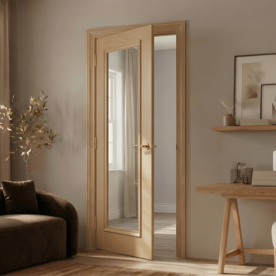 Internal Oak Pre-finished Wellington Door with Clear Bev Glass and RM - 1981 x 762 x 35mm (30")