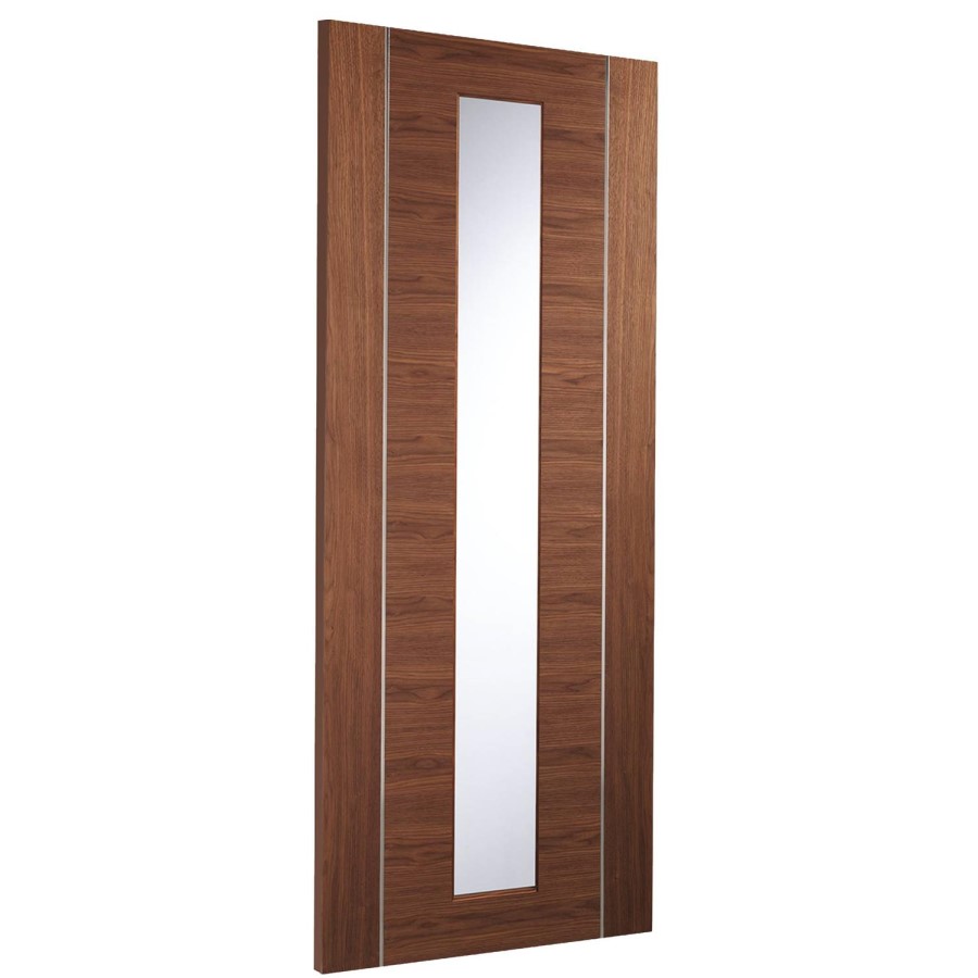 Internal Walnut Glazed Door with Clear Glass and Aluminium Detail - Pre-Finished - 1981 x 762 x 35mm - Forli - XL Joinery