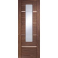 Internal Walnut Glazed Door with Clear Etched Glass and Aluminium Detail - Pre-Finished - 1981 x 838 x 35mm - Portici - XL Joinery