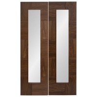 Internal Walnut Rebated French Doors with Clear Glass - Pre-Finished - 1981 x 1168 x 40mm - Ravenna - XL Joinery