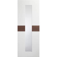 Internal White Painted Glazed Door with Clear Glass and Walnut Veneer Inlay - Pre-Finished - 1981 x 762 x 35mm - Asti - XL Joinery