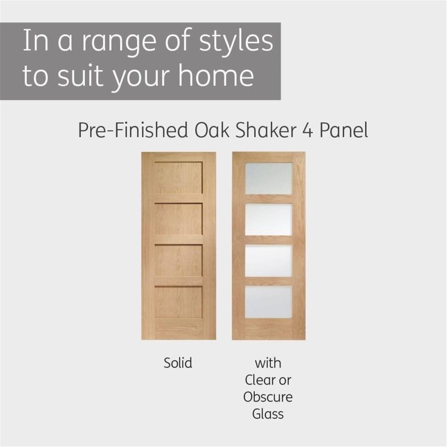Internal Oak Pre-Finished Shaker 4-Panel Door - Pre-Finished - 1981 x 686 x 35mm - XL Joinery