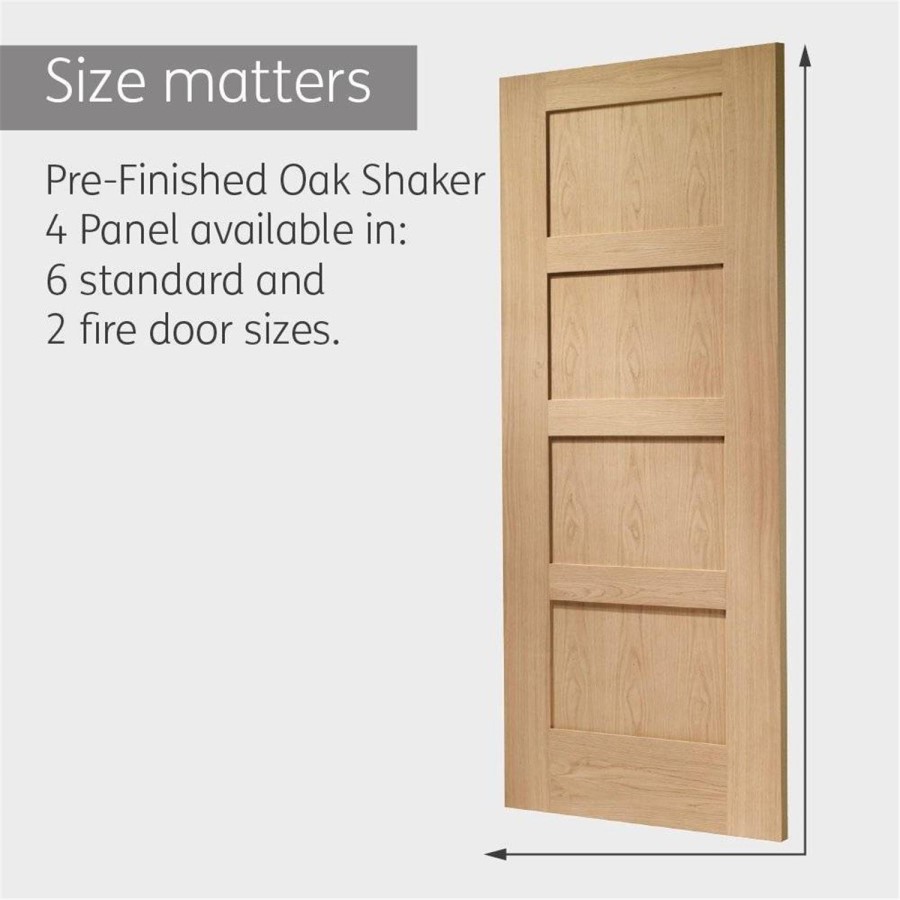 Internal Oak Pre-Finished Shaker 4 Panel Door - Pre-Finished, 1981 x 762 x 35 mm