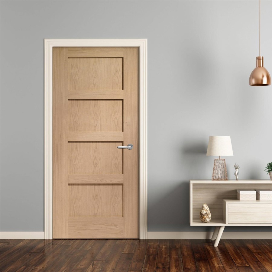 Internal Oak Pre-Finished Shaker 4-Panel Door - Pre-Finished - 2040 x 826 x 40mm - XL Joinery