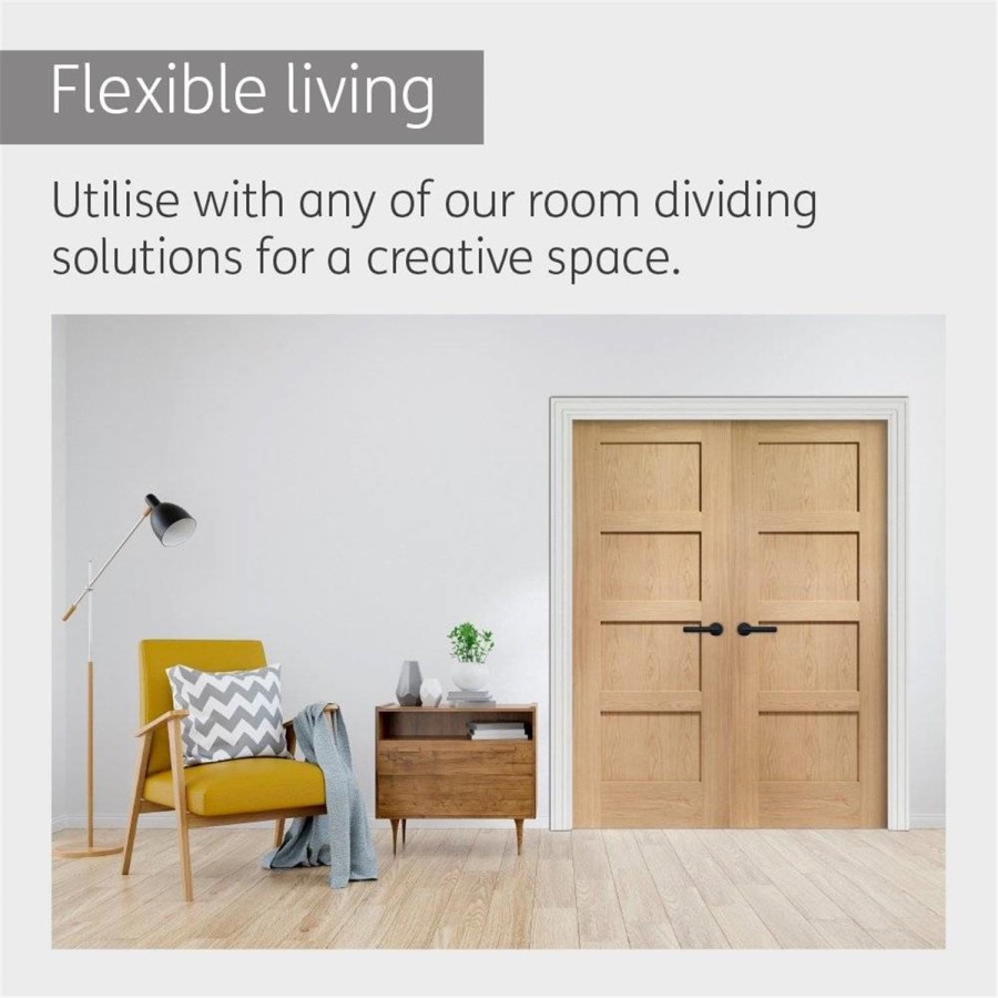 Internal Oak Pre-Finished Shaker 4-Panel Door - Pre-Finished - 2040 x 826 x 40mm - XL Joinery