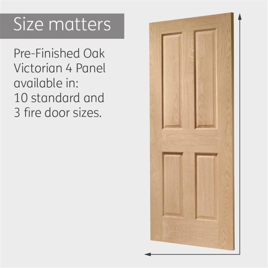 Victorian 4 Panel Pre-Finished Internal Oak Door - Pre-Finished, 1981 x 686 x 35 mm