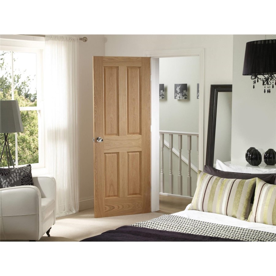Internal Oak Pre-finished Victorian 4 Panel FD30 Fire Door - Pre-Finished - 2040 x 826 x 44mm - Victoria - XL Joinery