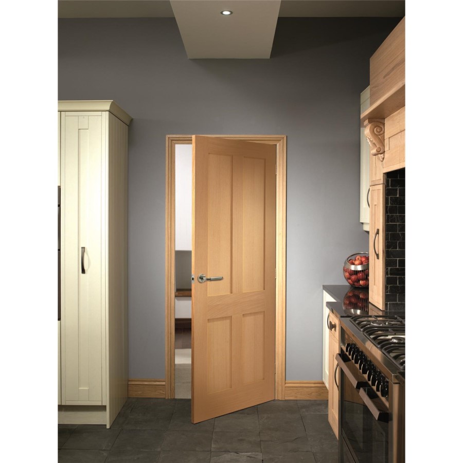 Internal Oak Victorian Shaker 4-Panel FD30 Fire Door - Pre-Finished - 1981 x 686 x 44mm - Victoria - XL Joinery