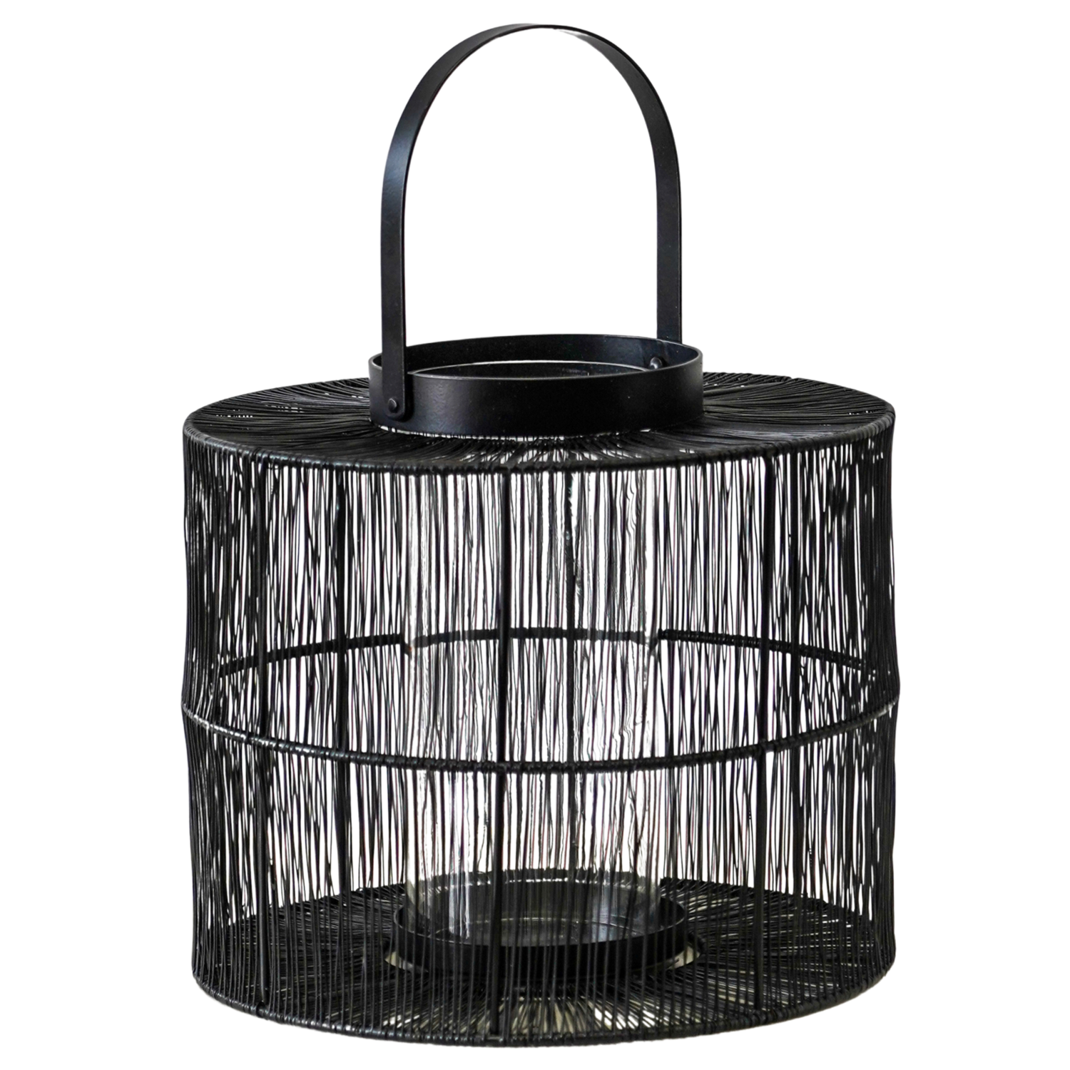 Photo of Ivyline small black outdoor wire lantern with glass insert portofino