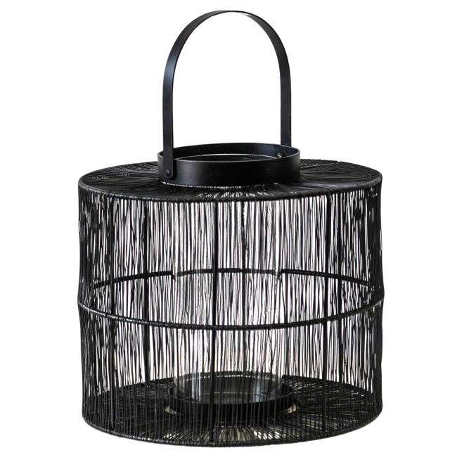 Ivyline Small Black Outdoor Wire Lantern with Glass Insert Portofino