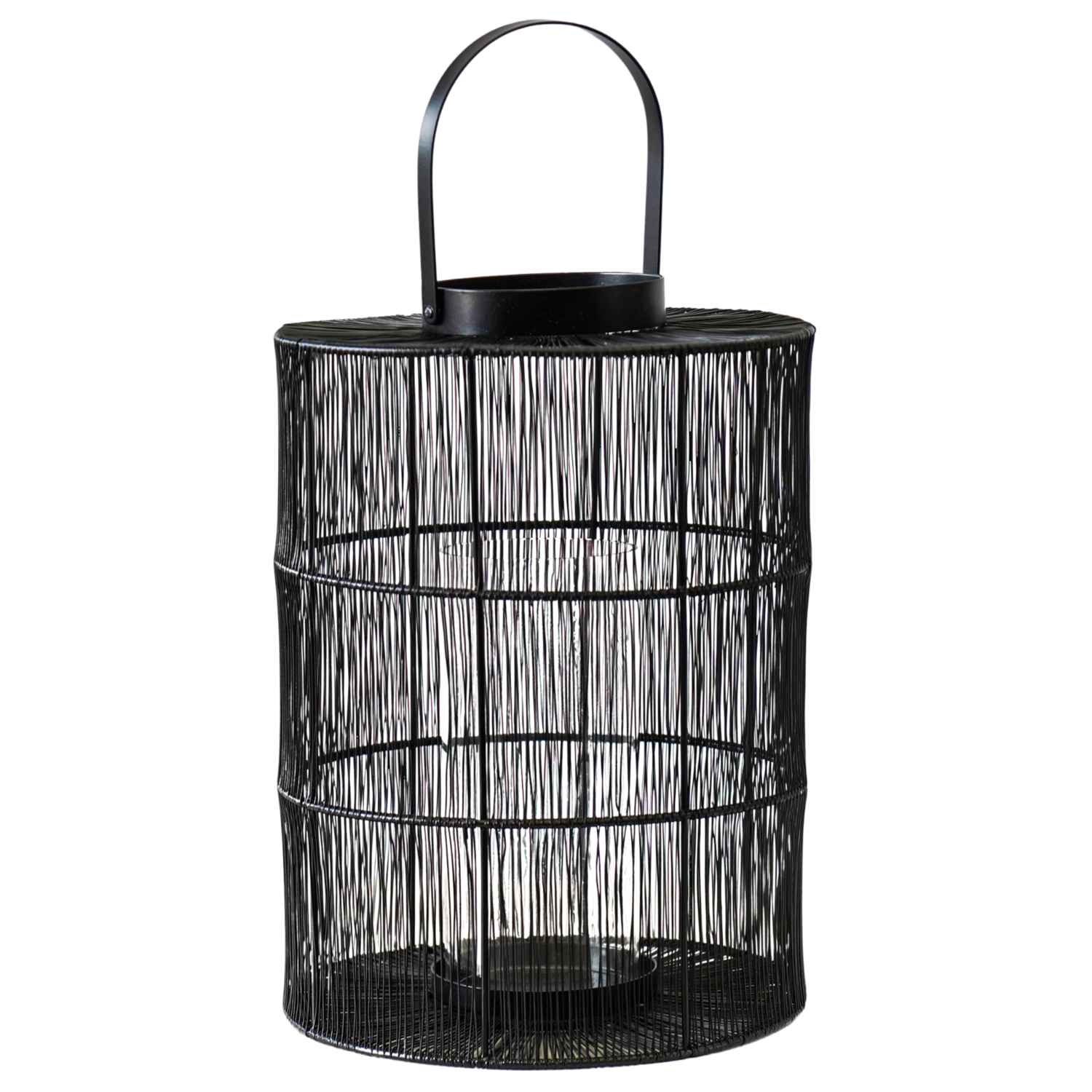 Photo of Ivyline large black outdoor wire lantern with glass insert portofino