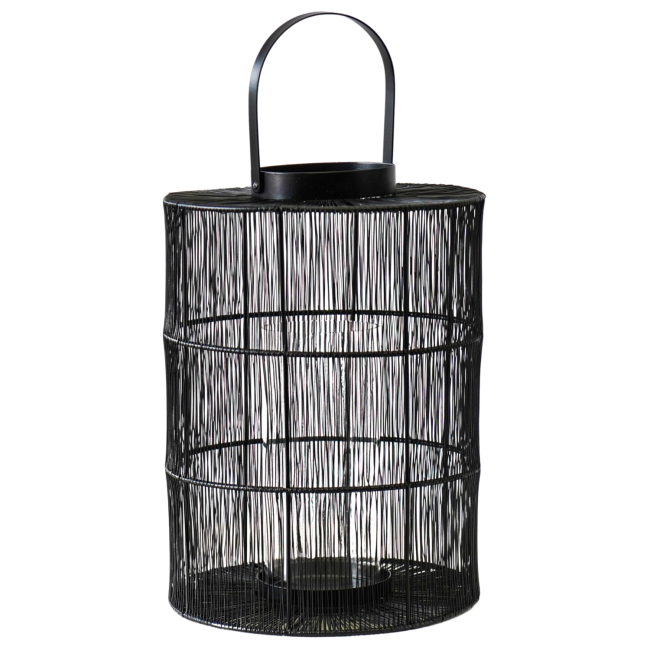 Ivyline Large Black Outdoor Wire Lantern with Glass Insert Portofino