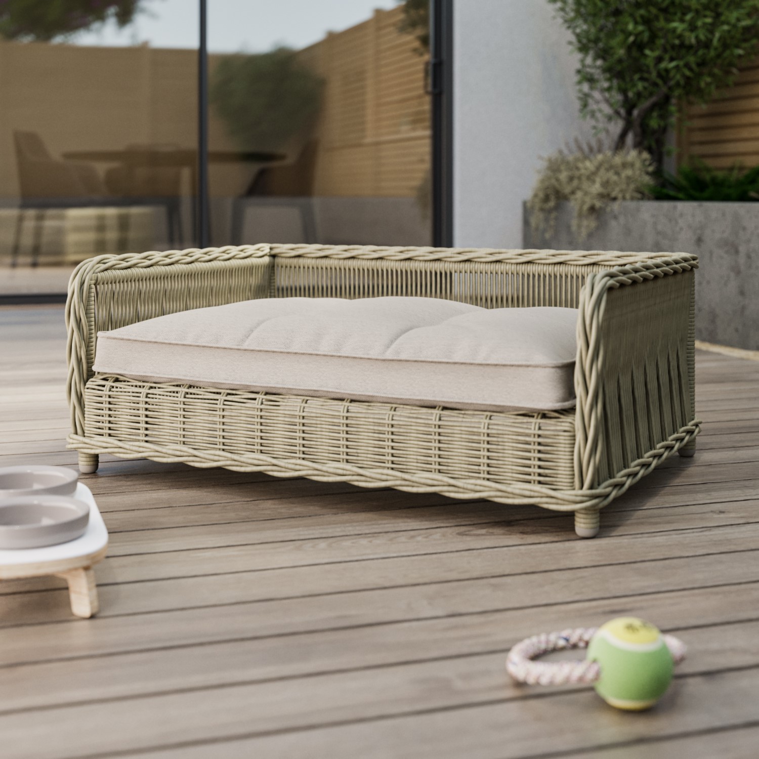 Rattan Dog Bed With Side Table Or Tray Feature photo