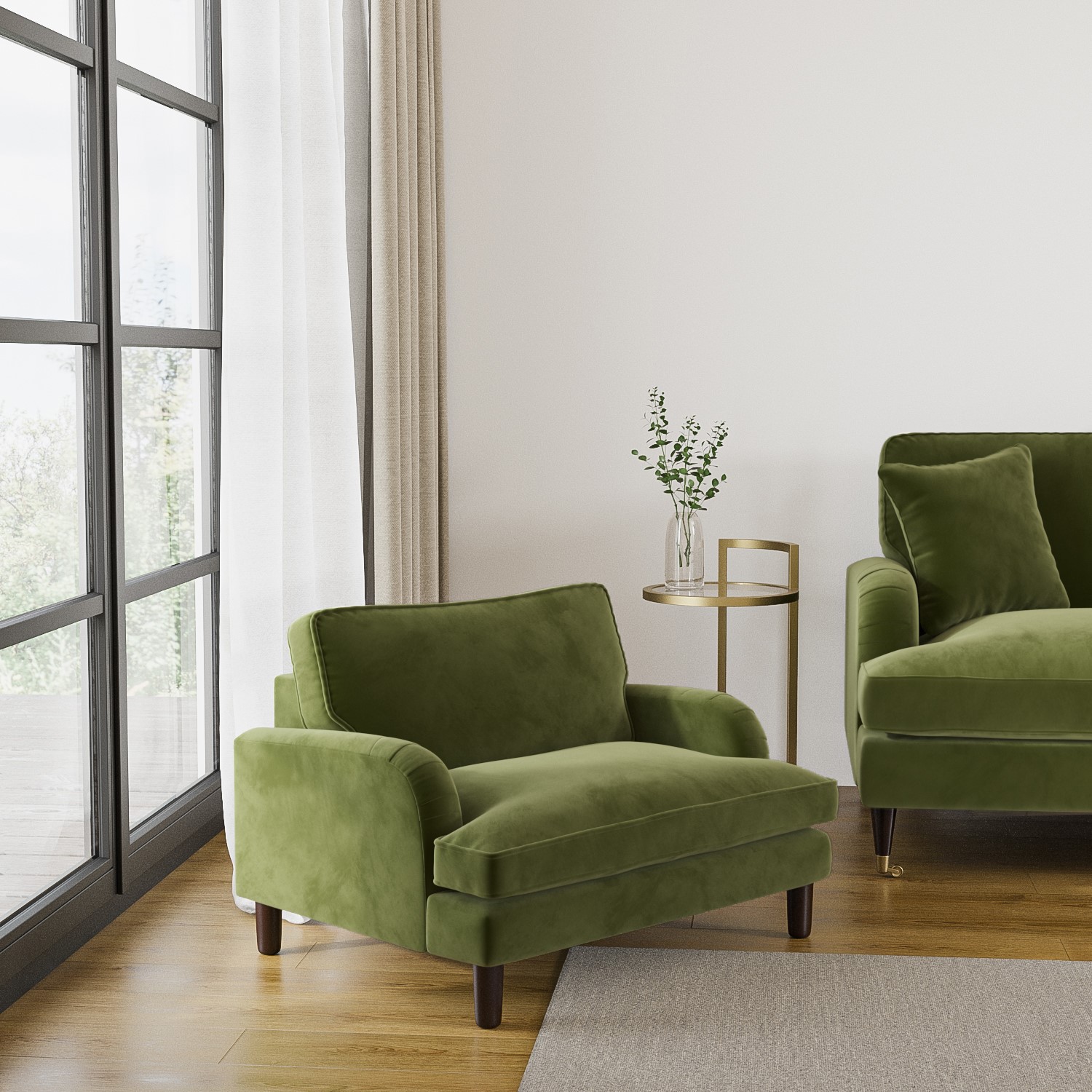 Olive Green Velvet Armchair