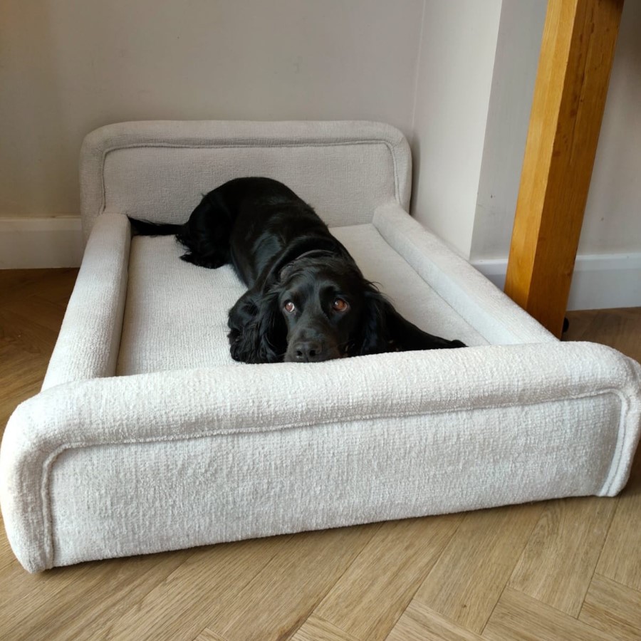 Large Dog Bed in Cream Textured Fabric with Washable Cover - Naomi