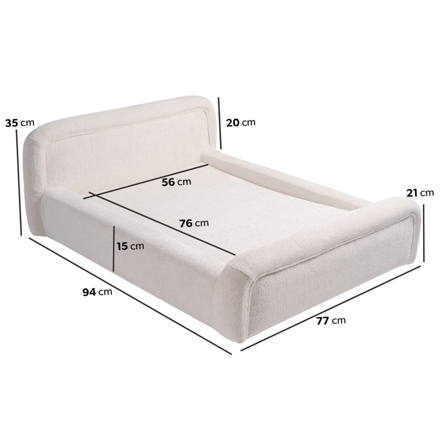 Large Dog Bed in Cream Textured Fabric with Washable Cover - Naomi