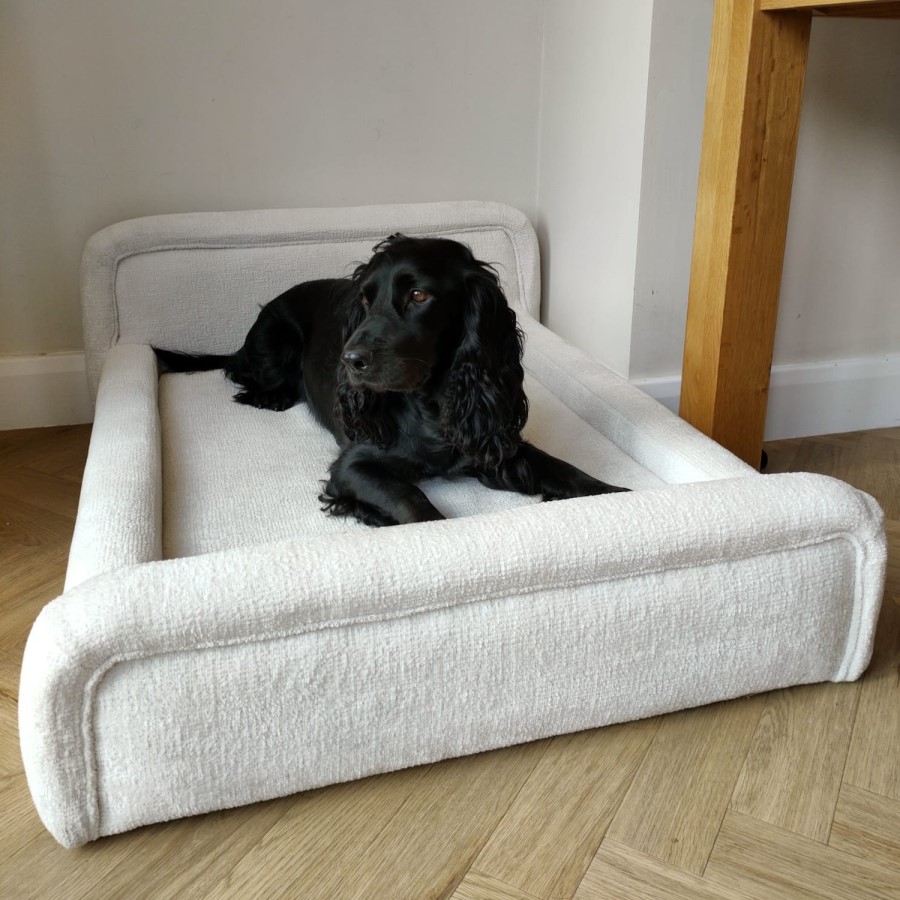 Large Dog Bed in Cream Textured Fabric with Washable Cover - Naomi