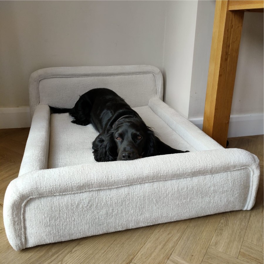 Large Dog Bed in Cream Textured Fabric with Washable Cover - Naomi
