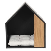 Half Open Wooden Pet House with Quilted Cushion