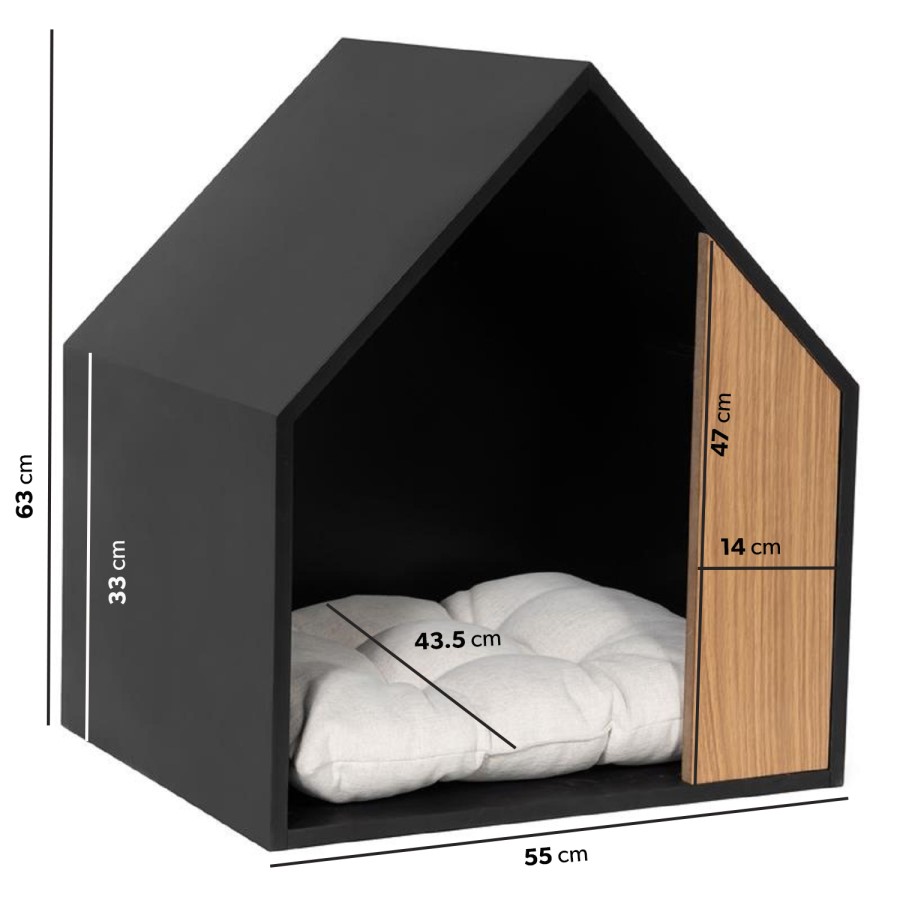 Half Open Wooden Pet House with Quilted Cushion
