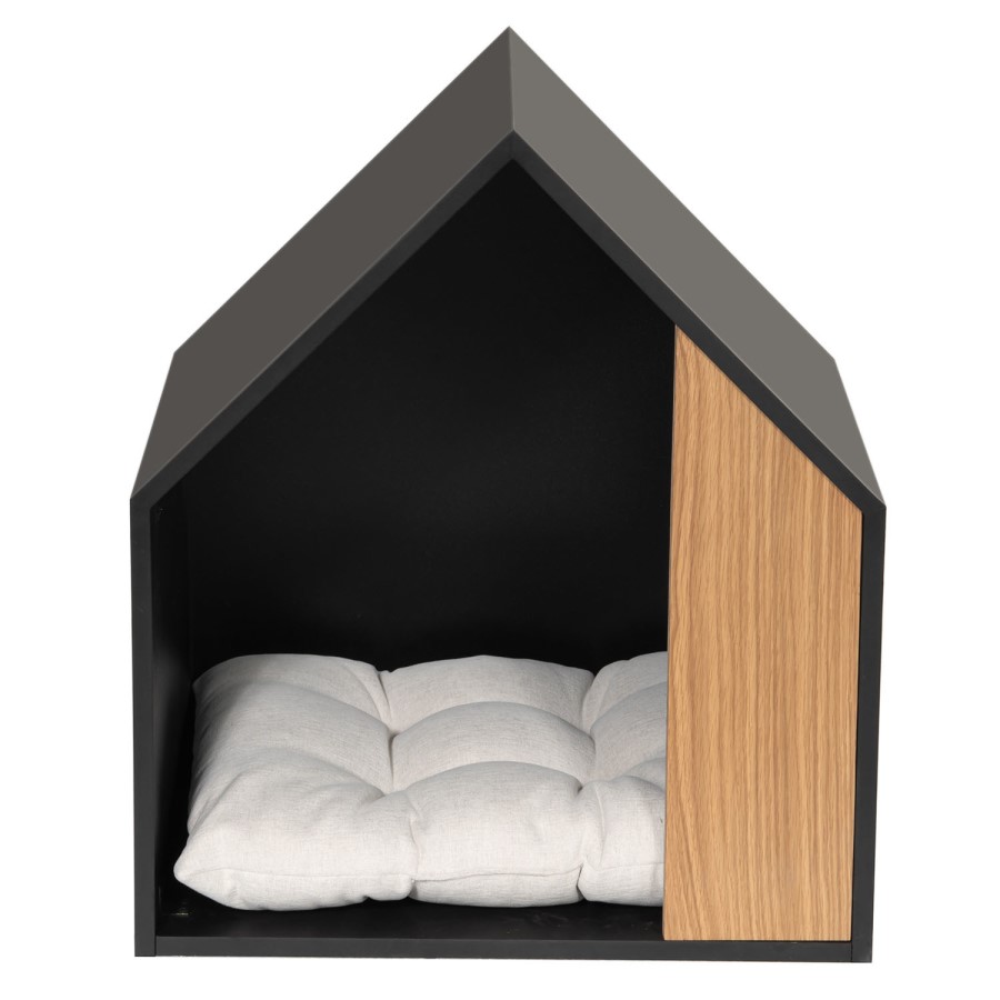 Half Open Wooden Pet House with Quilted Cushion