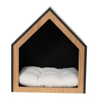 Fully Open Wooden Pet House with Quilted Cushion