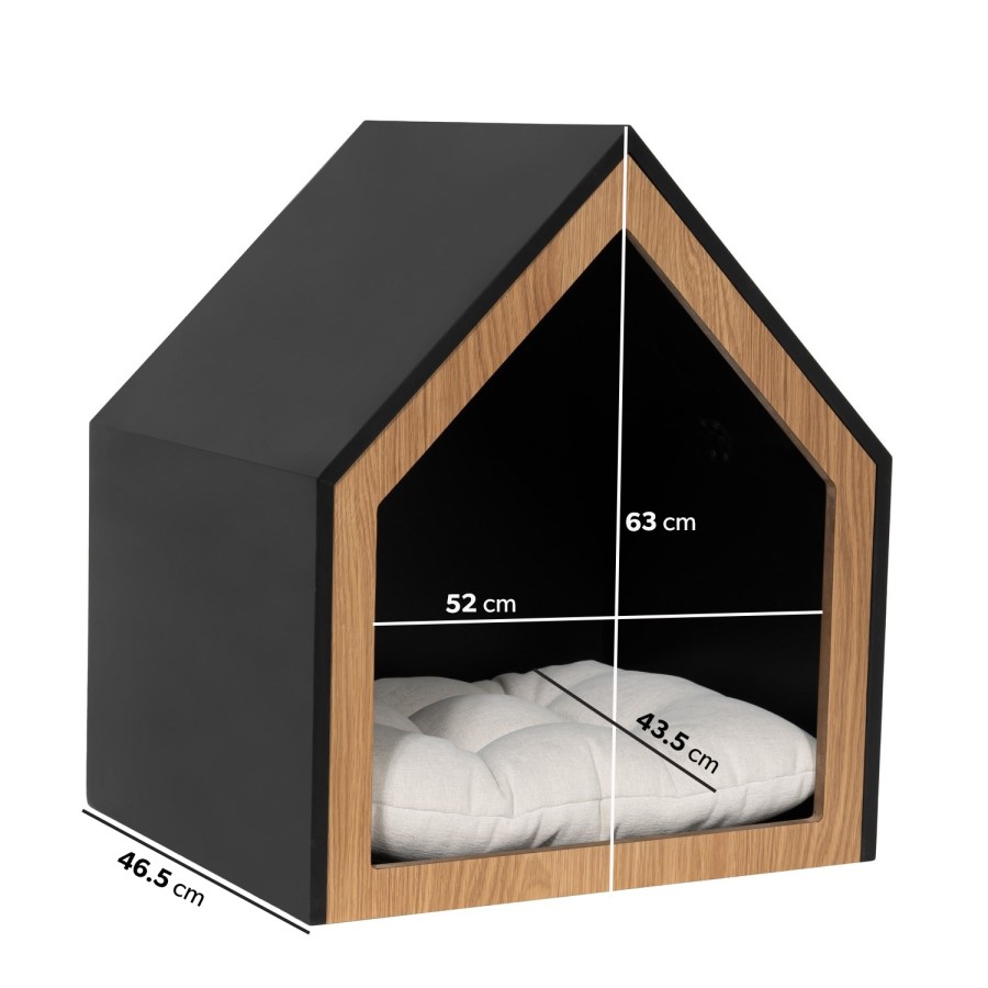 Fully Open Wooden Pet House with Quilted Cushion