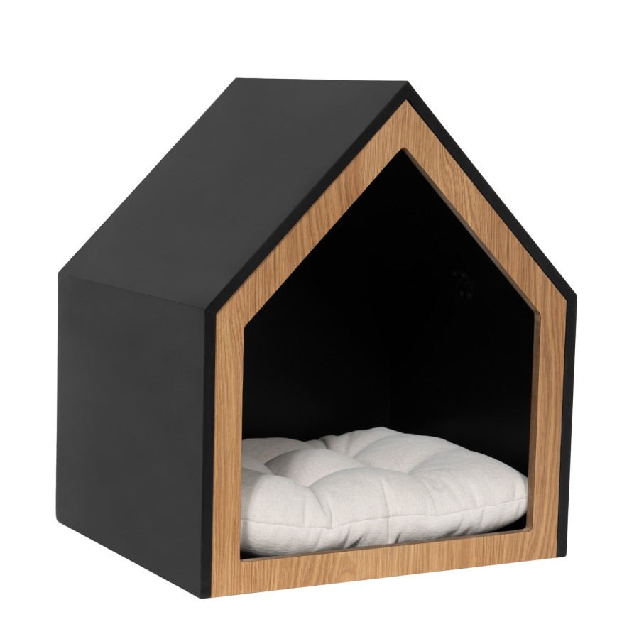 Fully Open Wooden Pet House with Quilted Cushion