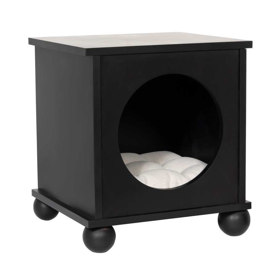 Pet Side Table with Quilted Cushion in Black