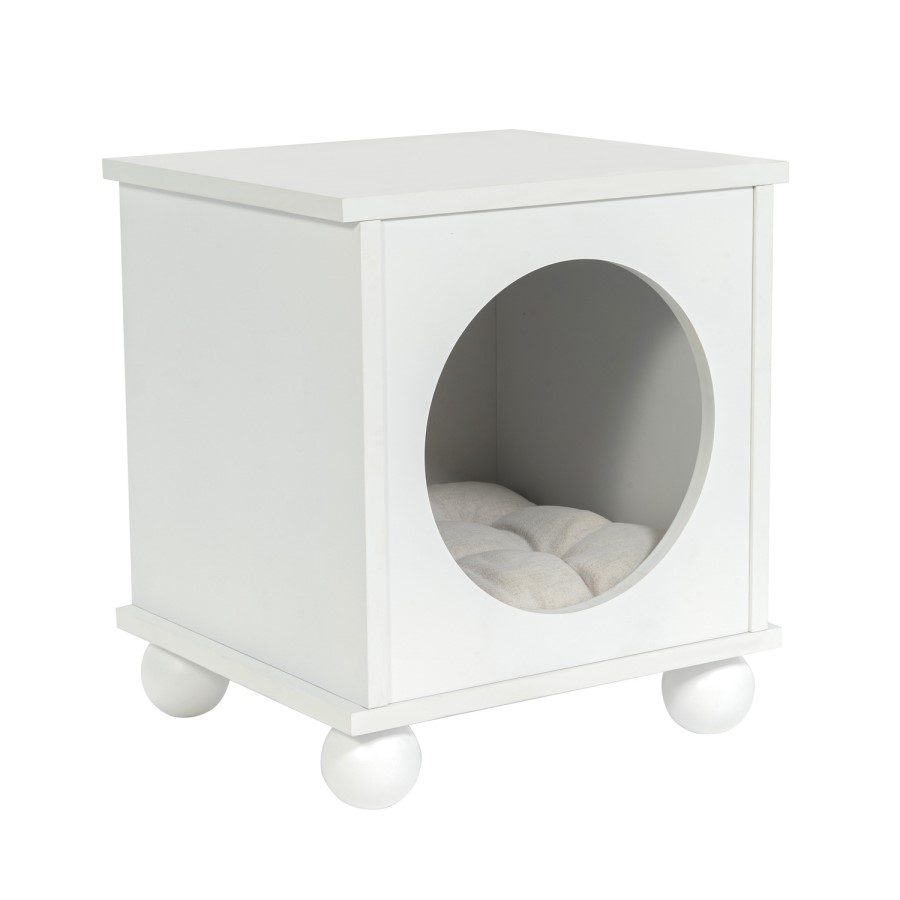 Pet Side Table with Quilted Cushion in White