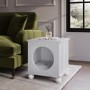 Indoor Cat House Side Table with Washable Cushion in White