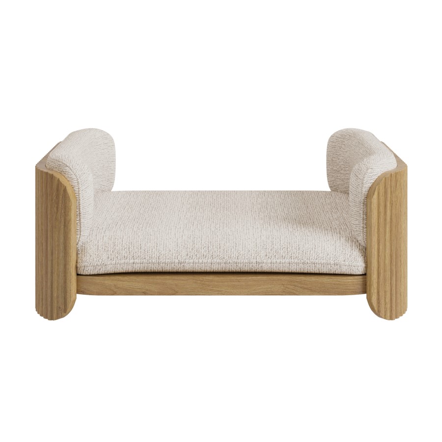 Beige Fabric Oak Pet Bed with Ribbed Sides