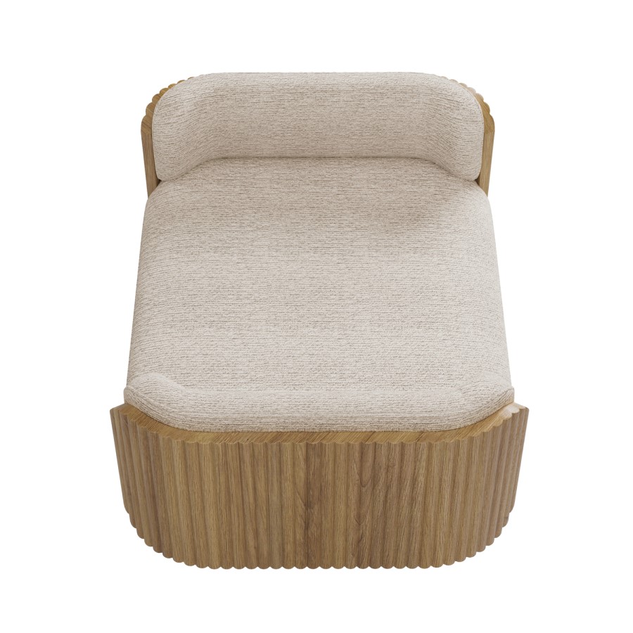 Beige Fabric Oak Pet Bed with Ribbed Sides