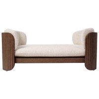 Beige Fabric Pet Bed with Walnut Ribbed Sides - Washable Cover