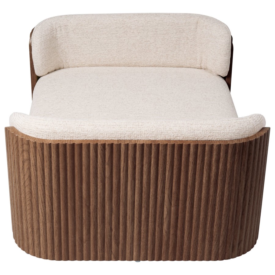 Beige Fabric Pet Bed with Walnut Ribbed Sides - Washable Cover