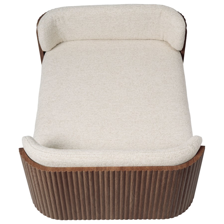 Beige Fabric Pet Bed with Walnut Ribbed Sides - Washable Cover