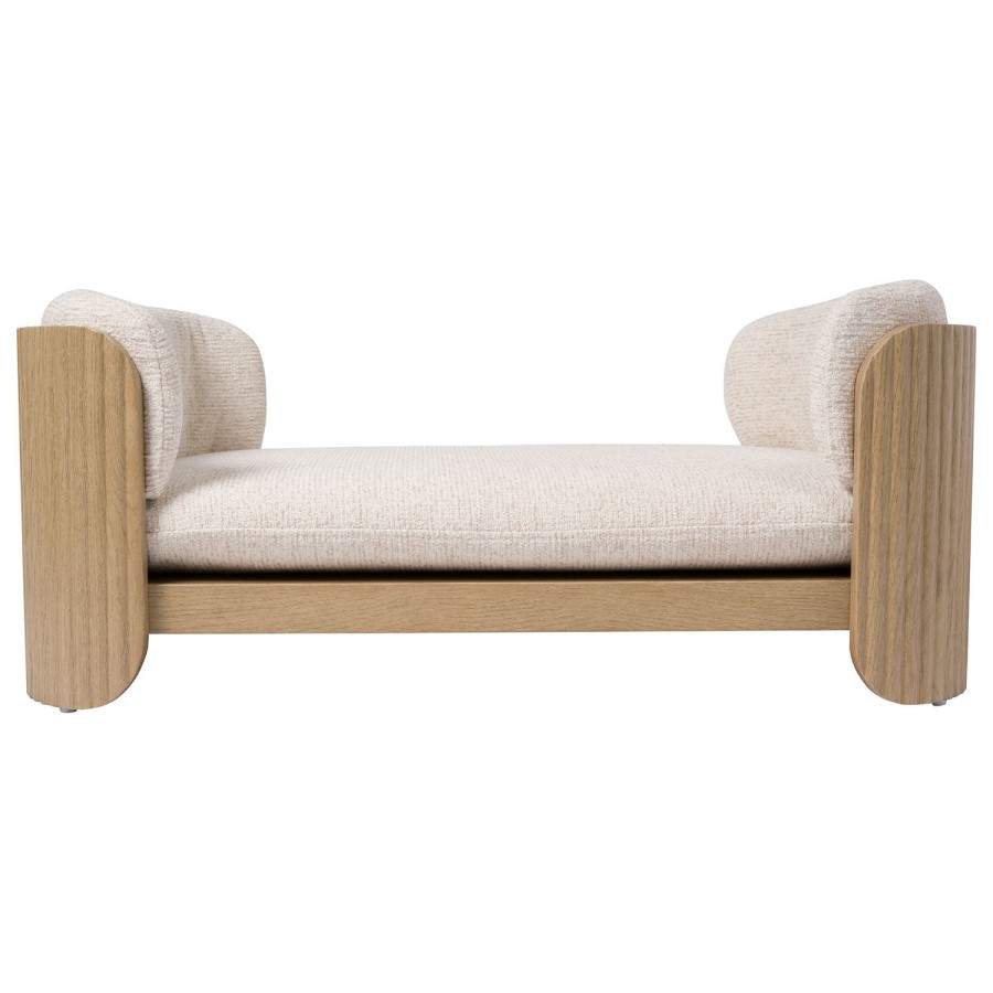 Beige Fabric Pet Bed with Oak Ribbed Sides - Washable Cover