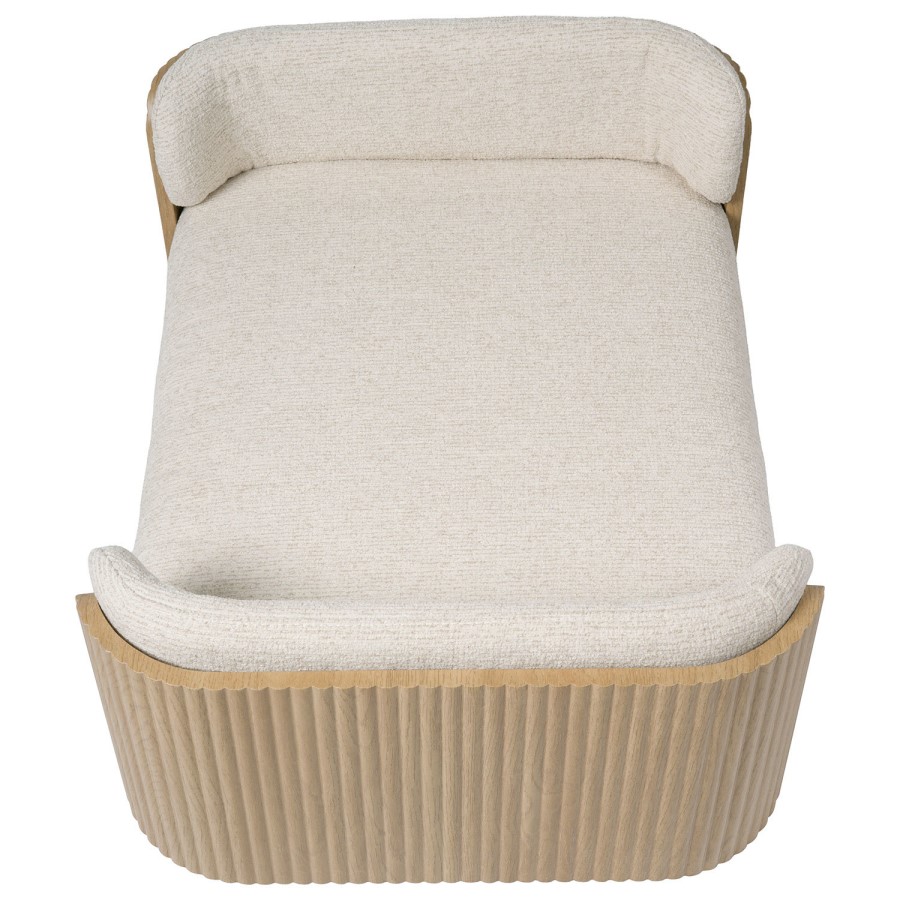 Beige Fabric Pet Bed with Oak Ribbed Sides - Washable Cover