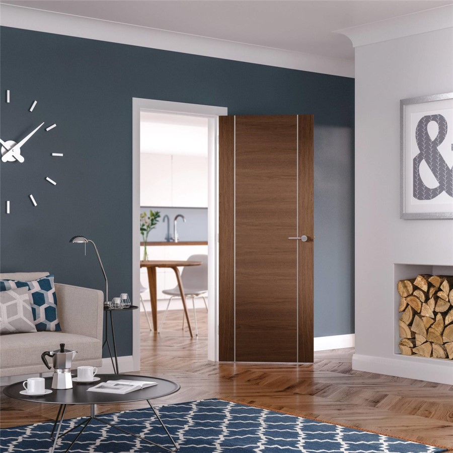 Internal Walnut Door with Aluminium Detail - Pre-Finished - 1981 x 686 x 35mm - Portici - XL Joinery